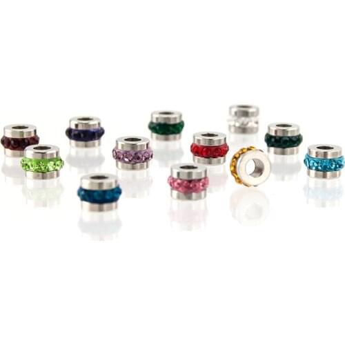 Simsimi women lucky stone Zodiac Birth stone 12 month colors slide necklace charm 6mm slide charm bead stainless steel 5pcs