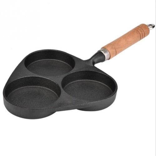 Grill Pans 3 Holes Omelette Frying Pan Cast Iron Fried Egg Steak Hamburg Dumplings Pot Mini Device