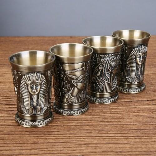 30ml Retro Metal Alloy Shot Glass Egypt Myth Pattern Mini Wine Liquor Spirits Cup Creative Cocktail Glass Bar Club Party Drinkwa