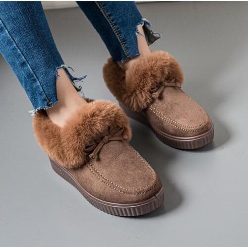 Warm women boots 2021 bow winter shoes lightweight thick slip-on snow boots female warm plush fur ankle boots women plus size