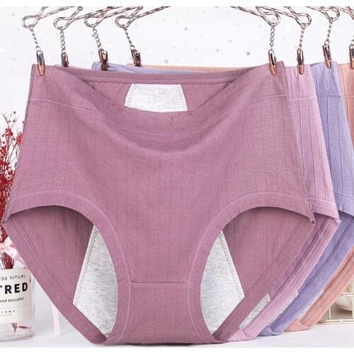 XL~6XL High Waist Cotton Panties Leak-Proof Menstrual Briefs Womens Physiological Underpants Striped Underwear Female Intimates