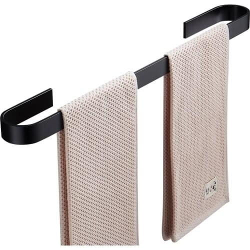 25-60cm Black Towel Rack Wall hanging No Punch horizontal bar Space aluminum Hanging Shelf Kitchen Storage Shelf In Bathroom