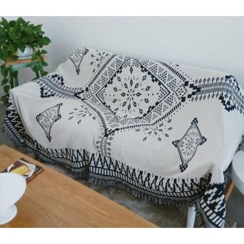 Nordic geometry Vintage blanket double sided cotton knitting wall tapestry sofa towel bed cover felts carpet farmhouse decor