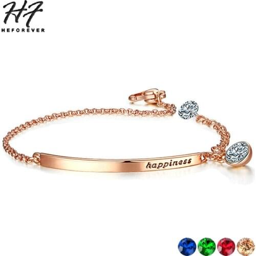 Word Happiness ID Bracelets for Women CZ Austrian Crystal 8 Items Rose gold/Silver Color Valentines Day Fashion Jewelry H195