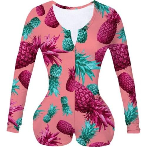 Women Custom Made Pineapple Rain Sublimation Print Summer Long Sleeves Onesie