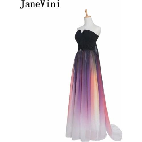 JaneVini Fashion Colorful Bridesmaid Dresses Long Gradient A Line Sleeveless Wedding Party Gowns Plus Size Robe Femme Mariage