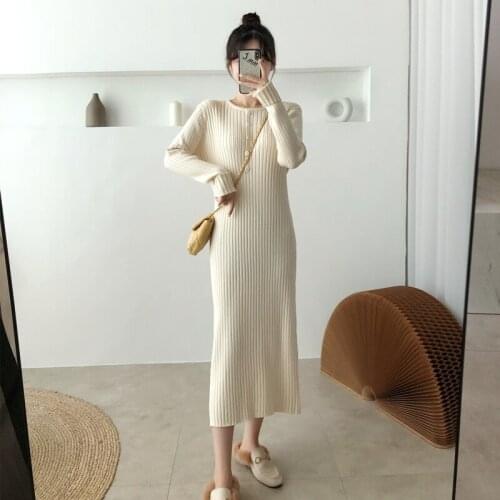 Women Long Sleeve Knitted Maxi Dress Autumn Bodycon Dress Fashion Sweater Long Dresses