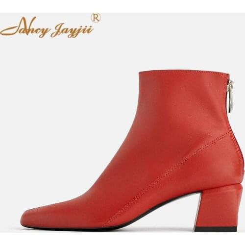 Winter Women Boots Adult Ladies Shoes Pointed Toe Red Solid Zipper Ankle Fashion Mature Nancyjayjii Dress Big Size 45 44 2019