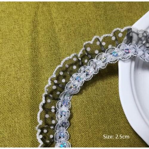 1M Print Dot Laces Guipure Tulle Silver Sequins Lace Fabric 2.5cm Lace Trim Sewing Laces For Dress Crafts encajes dentelle G05