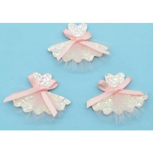 10Pcs Glitter Ballet Skirt Padded Patches Bow-tie Mesh Dress Appliques for DIY Clothes Shoes Crafts Hat Headwear Accessories G86
