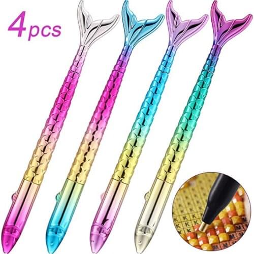4Pcs Mermaid Point Diamond Painting Drill Pens Heart Spiral Nail Point Drill Pen 5D Diamond Painting Tool for Adult and Kids