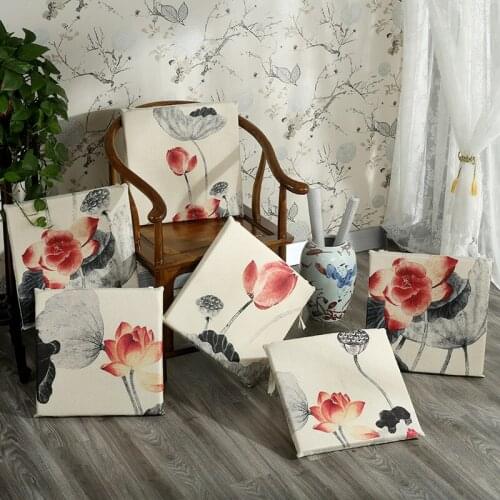 40x40x3cm Chinese ink painting lotus linen seat cushion chair mat seat mat office vintage style tatami mat