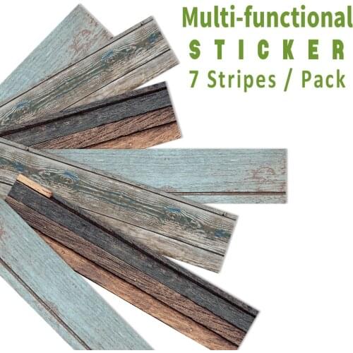 7Pcs/Set Rustic Wood Grain Wall Sticker Self Adheisve Farmhouse Wall Decor Waterproof Wall Decals for Kitchen Bathroom