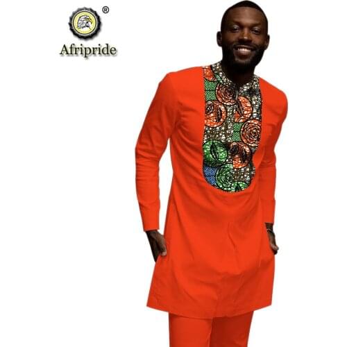 African Clothing for Men Long Sleeve Shirts and Pants Suit Dashiki Outfits Ankara Attire Plus Size Party Wear AFRIPRIDE S2016003