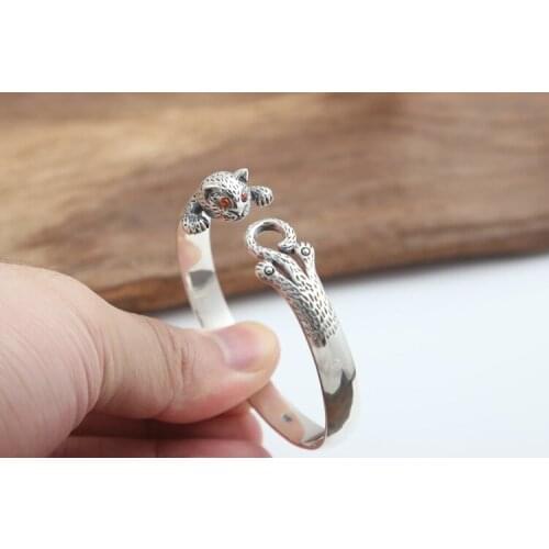 Solid 925 Sterling Silver LOVELY CAT fashion Women Cuff Bangle Bracelet mom gift jewelry A4635