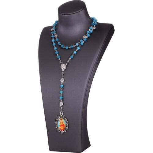 Religious Catholic Our Lady Virgin Mary Pendant Servite Rosary of the Seven Sorrows Necklace Unisex Opal Prayer Beads Jewelry