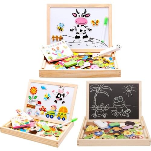 Baby Puzzle Child Educational Toys Multifunctional Magnetic Refrigerator Drawing Board Toy Kids Animal Cartoon 3D Wooden Puzzles