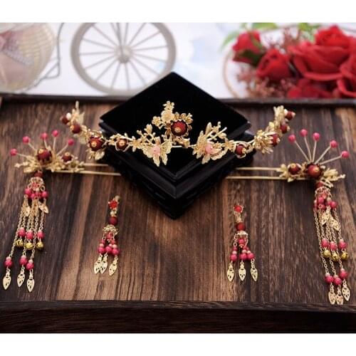 Chinese style costume tassel tiara hair pins suits wedding hair accessories