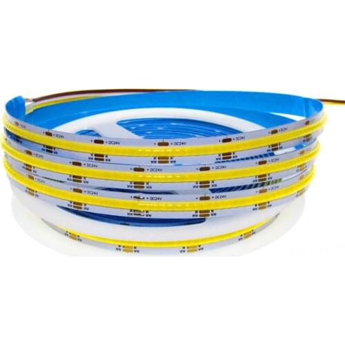 Dimmable FCOB CCT LED Light Strip DC 24V 608LEDs High Density RA90 Linear Flexible FOB COB 10mm Led Strip Lights For Bedroom