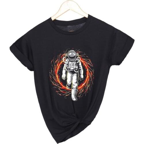 Astronaut Printing Girls O-Neck Casual Tops Plus Size Thin Style T-Shirt Womens Summer Oversize Loose Tees Kids Short Sleeve