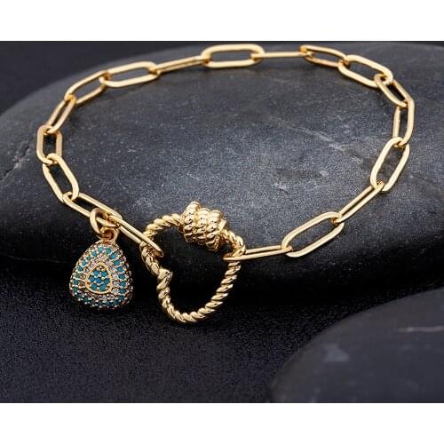 Hot Sale Blue Cubic Zirconia Adjustable Bracelets For Women High Quality Link Chain CZ Bangles Valentines Day Jewelry Gift