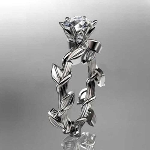 Huitan Vintage Women Ring Rose Shaped With Twig Winding Fashion Women Jewelry Prong Setting Wedding Ring With Brilliant CZ