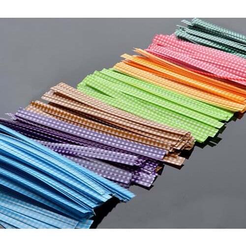 Gingham Twist Ties Colorful Tie Cookie Candy Bags Gift Wrap Packaging 500pcs/lot