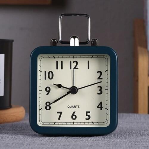 Creative alarm clock retro silent hands clock metal simple alarm clock with light bedside home decor