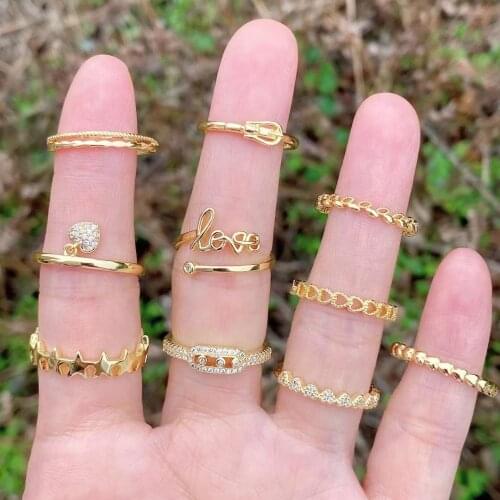 10PCS, Minimalist Copper Rings For Women Girls Ordinary Heart Ring Unique Bijoux Femme Gold Color Ring 2021 Minimalist Jewelry
