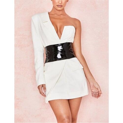 Fashion One Shoulder Long Sleeve Sashes Above Knee Celebrity Sexy Women Dress Night Club Party Dress Vestido