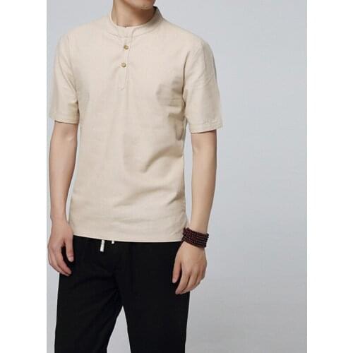 2020 Summer Dress Shirt Men Brand New Cotton Linen Blended Casual Solid Color Short-sleeved Shirt Slim Fit Shirt Male Tops Tees