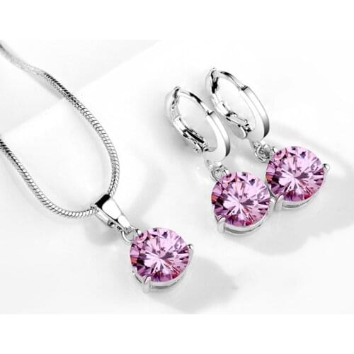 Classic Wedding Jewelry Set For Women Multicolor Zircon Silver Color Drop Earrings Necklace Fashion Gift Trend Jewellery KCS256