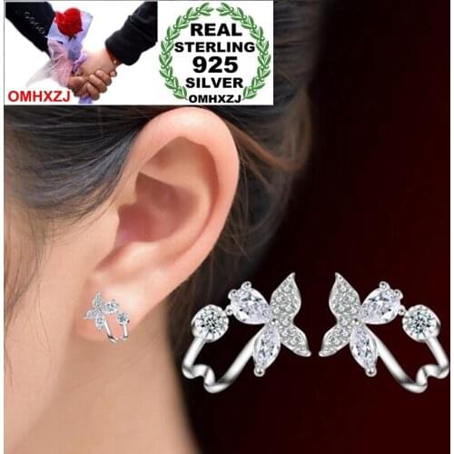 OMHXZJ Wholesale Sweet Fashion OL Style for Woman Wedding Gift Butterfly Flower Zircon 925 Sterling Silver Stud Earrings YS341