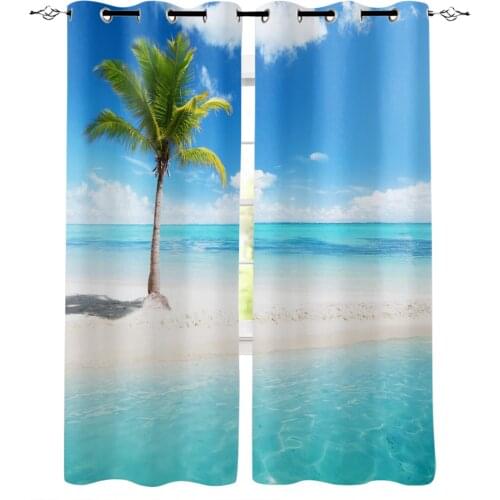 Palm Tree Sea Beach Blue Sky White Clouds Curtains For Living Room Modern Window Curtains For Bedroom Curtains Drapes Blinds