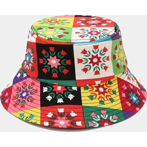 Double Sided Floral Bucket Hat Women Fashion Femme Caps Summer National Panama Flower Foldable Sun Fishing Fisherman hat