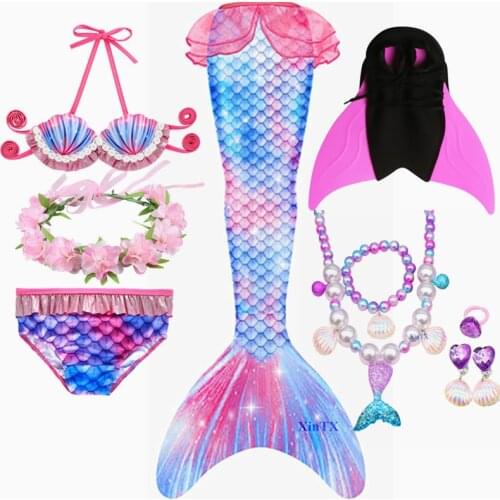 Hot Girl Mermaid Dress Halloween Costumes Cosplay Mermaid Tail Children Swimsuit Fantasy Beach Bikini can add Monofin Fin