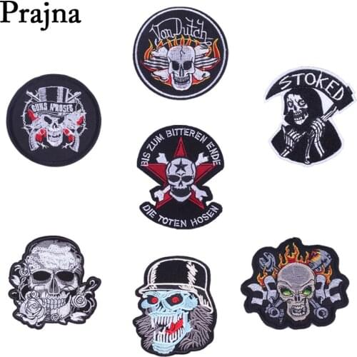 Prajna Guns N Roses Punk Embroidery Iron on Patches For Clothes DIY Hippie Skull Stalker Patch Biker Applique Decor E