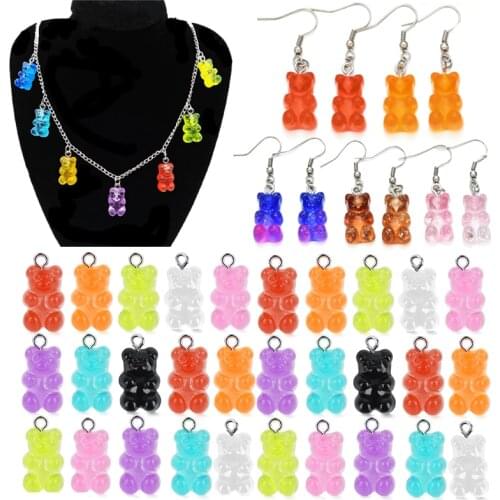 10pcs Colorful Cute Resin Gummy Bear Pendants Charms Cartoon Bear Candy Charms for Girls Jewelry Findings DIY