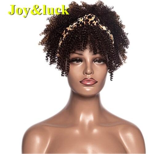 Joy&luck Short Turban Wig Headband and Wig Linked Together Wigs Synthetic Afro Kinky Culry Wig for African Women