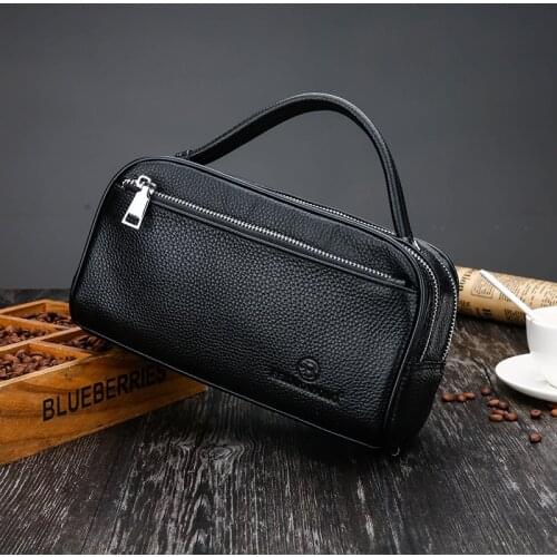 Top Layer Cowhide Mens Handbag Fashion Day Clutch Male Travel Bag Wash Bag Big Capacity Casual Bag for Man