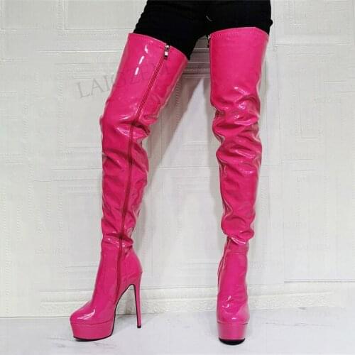 BERZIMER SUPER Women Thigh High Boots Faux Leather Full Zip Up Over Knee Customize Sapato Shoes Woman Ladies Big Size 43 50 52