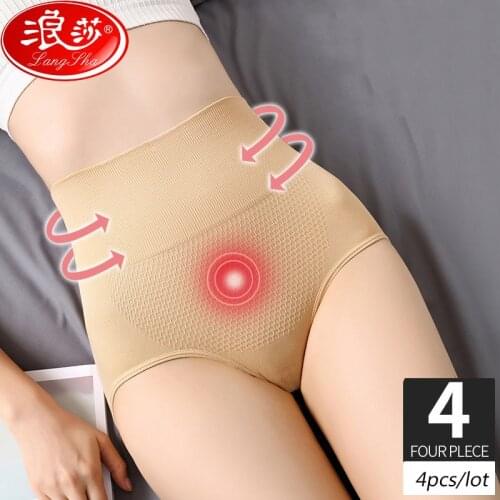 4Pcs/lot High Waist Sexy Padded Shaper Womens Seamless Cotton Panties Slimming Briefs Breathable Panty Ladies Soft Underwear