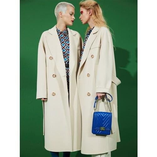 Hepburn cherry blossom pink double-sided cashmere coat womens medium length 2021 Australian wool high-end double-sided tweed