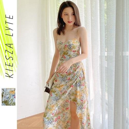 Boho Dress Floral Printed Sexy Lace Up Backless Split Slim Party Dresses Ladies Sleeveless Midi Vestidos de fiesta mujer