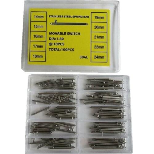 100 Pcs Dia 1.5mm 1.8mm Watch Quick Release Spring Bar w/ Movable Switch 14mm-24mm for Watchmaker