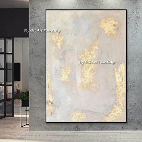 100% Handmade thick knife abstract oil painting Gold Gray abstract Painting home Living Room Decor Artworks