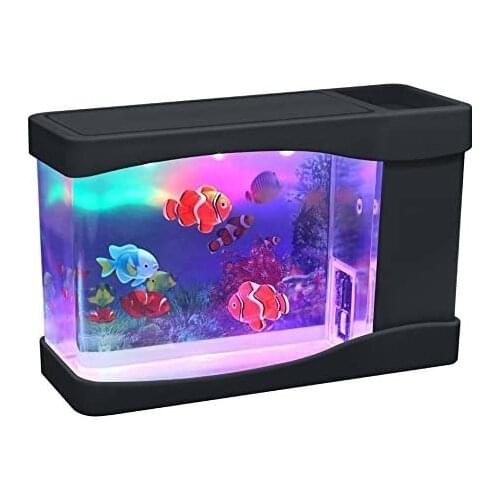 2021 New Lightahead Artificial Mini Aquarium A Sensory Multi Colored LED Swimming Fish Tank With Bubbles Fish Box