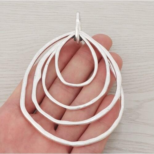 3pcs/lot Tibetan Silver Large Hammered 4 Circles Statement Charms Pendants for Necklace Jewelry Making 102x70mm