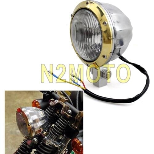 Emark E4 Motorcycle 4" Solid Brass Bezel Headlight Polish Headlamp Light for Harley XS650 Chopper Cafe Racer Sportster
