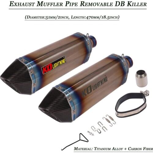 51MM Exhaust Vent Pipe Removable DB Killer Refit Motorcycle Tail Silencer Tubes Titanium Alloy Carbon Fiber System 470mm Length